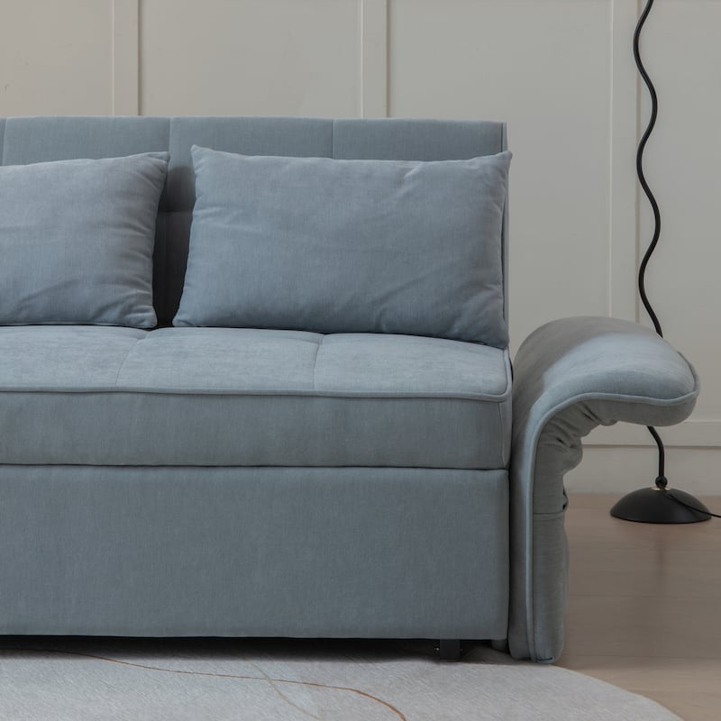 Chenille fabric pull-out sofa bed with adjustable armrests