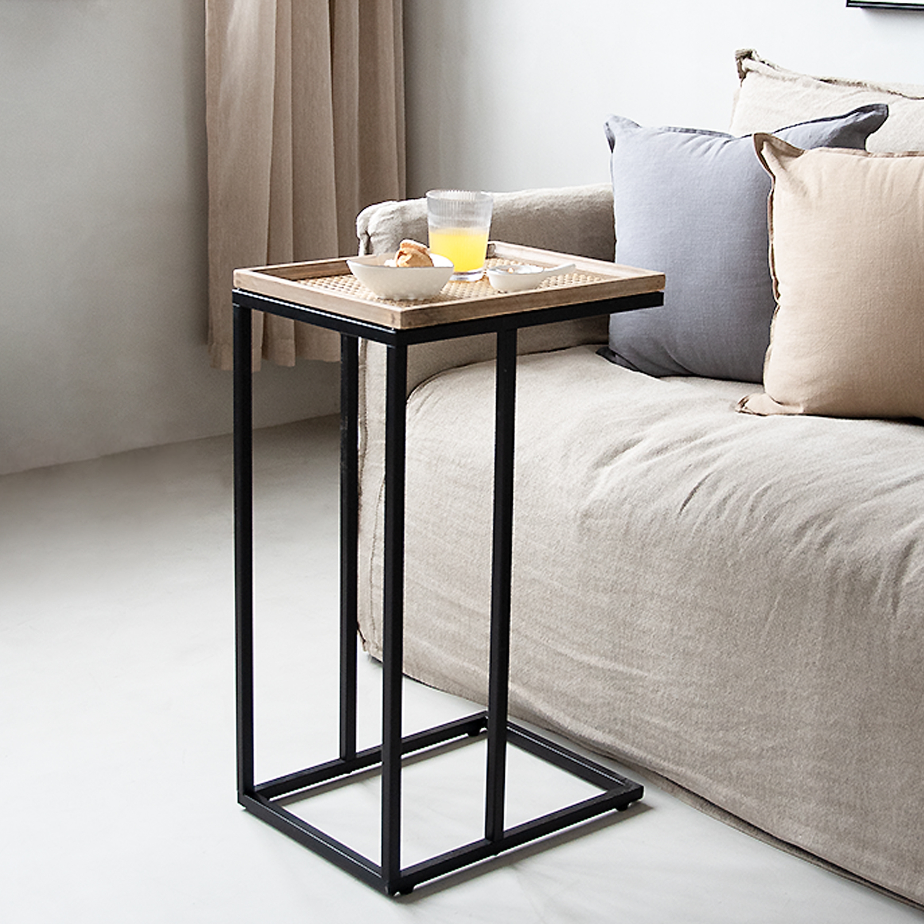 COZAYH Farmhouse C Table End Table Metal Distressed Woven Pattern