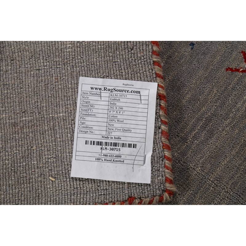 Tribal Gray Gabbeh Indian Area Rug Handmade Wool Carpet - 8'1"x 9'7"
