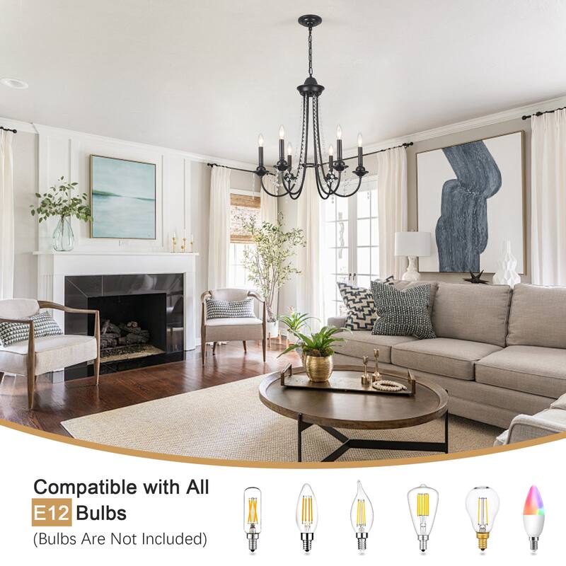 6-Light Candlestick Hanging Crystal Linear Chandelier Lighting for Kitchen Island