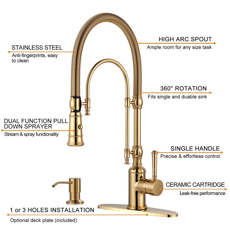 WOWOW Single Handle Gooseneck Pull Down Sprayer Kitchen Faucet