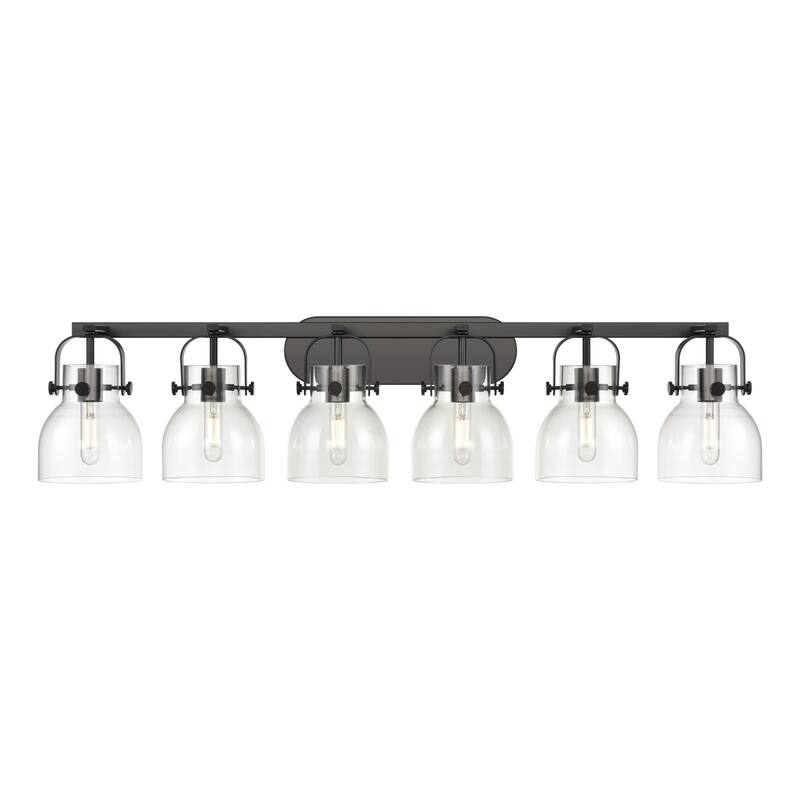 Innovations Lighting 423-6W-10-46 Pilaster II Bell Vanity Pilaster II - Matte Black / Clear
