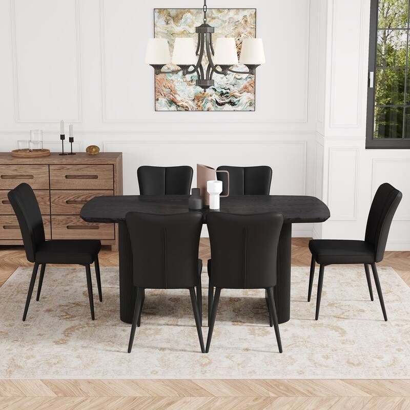 Dining Set with Dining Table and PU Leather Dining Chairs, Simple Upholstered Chairs with Metal Legs - Black
