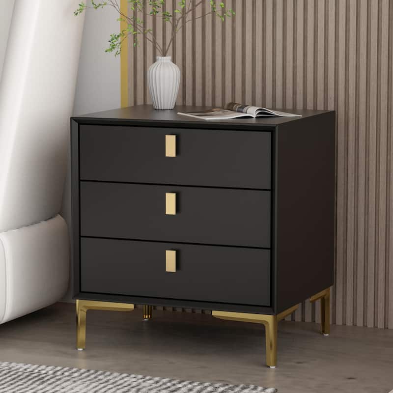 Timechee Three-Drawer Bedside Table Nightstand End Table Black/White
