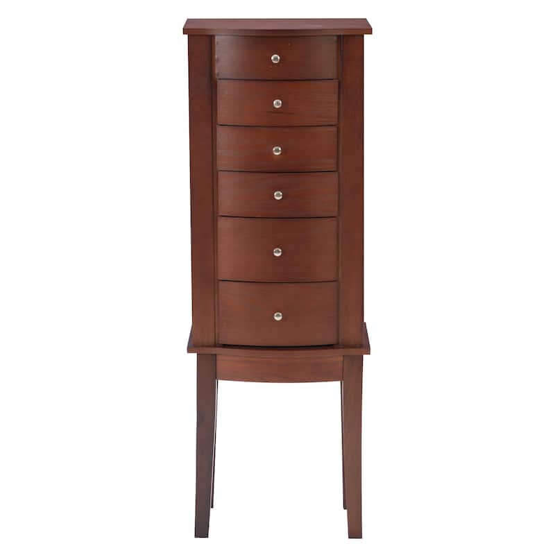 6-Drawer Wooden Jewelry Armoire with Plush Black Lining - 40" - Merlot Brown