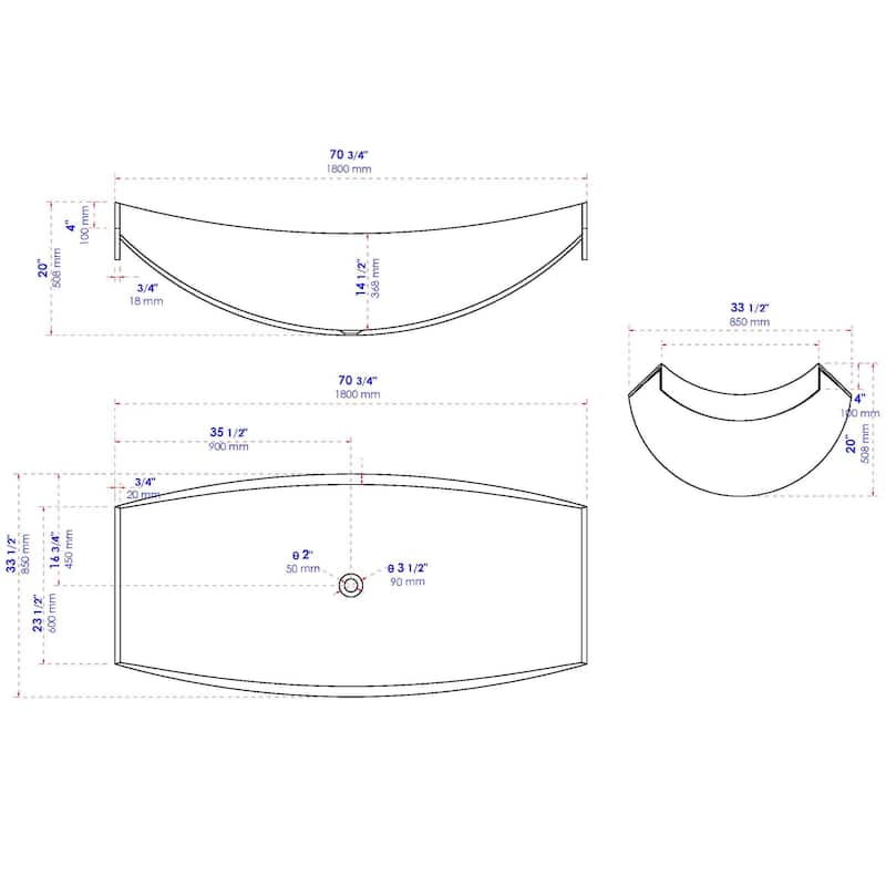 ALFI brand HammockTub2-WM White Matte 71" Solid Surface Resin Suspended Wall Mounted Hammock Bathtub