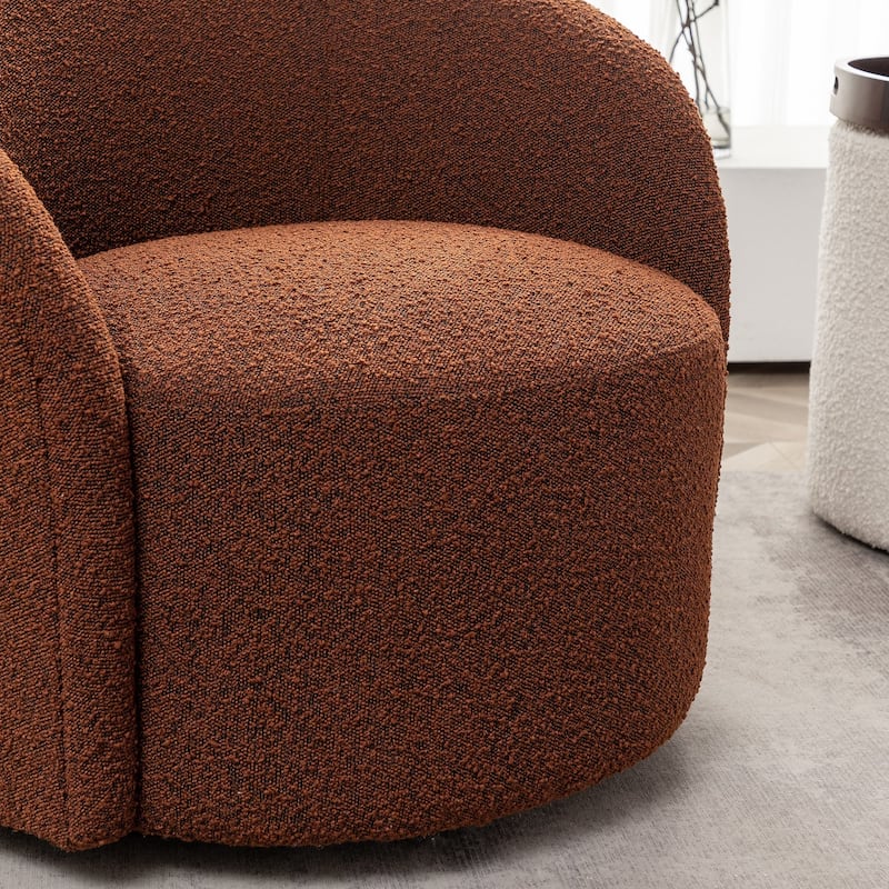 KINWELL 34" W Upholstered Boucle Swivel Barrel Accent Chair