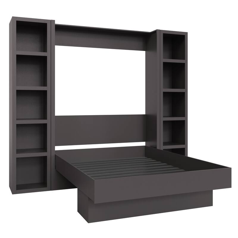 Easy-Lift Queen Murphy Wall Bed in with Two Bookshelves