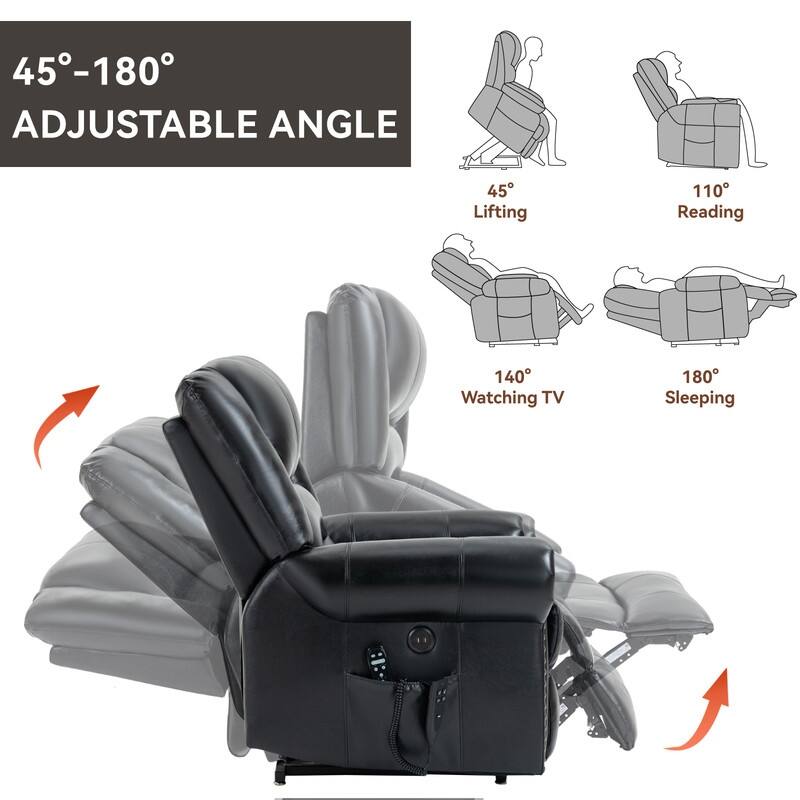 Geniune Leather Power Lift Recliner with Heat Massage & USB Ports - 350 lbs Capacity