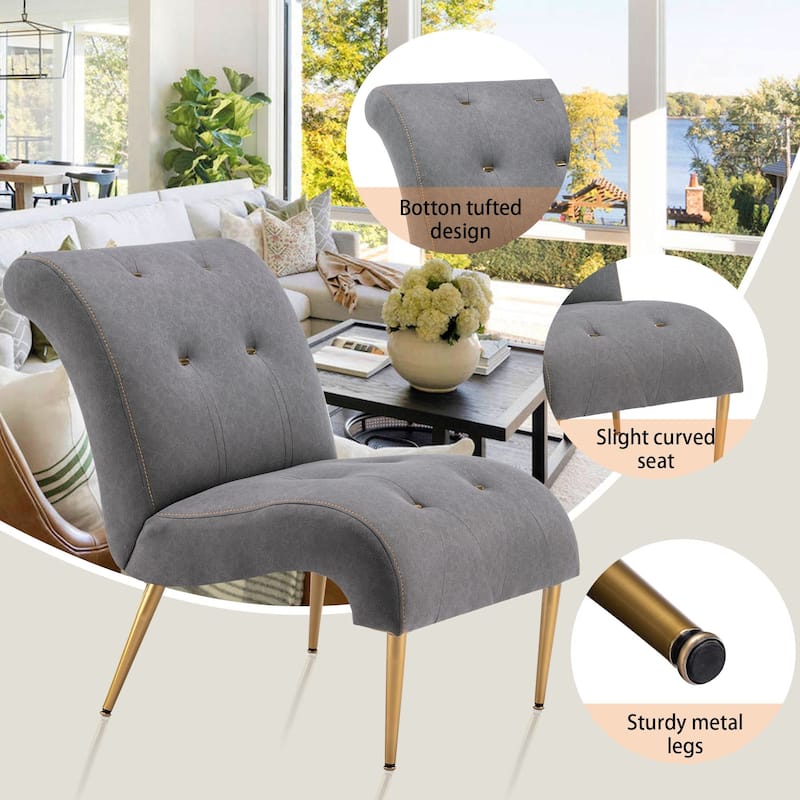 Andeworld Accent Chair for Bedroom Living Room Chairs Tufted Upholstered Lounge Chair with Wood Legs Linen Fabric