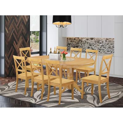 Rustic Dining Table Set - 9 Piece Oak Finish Table & Chairs - Kitchen Dinette Set - Farmhouse Style
