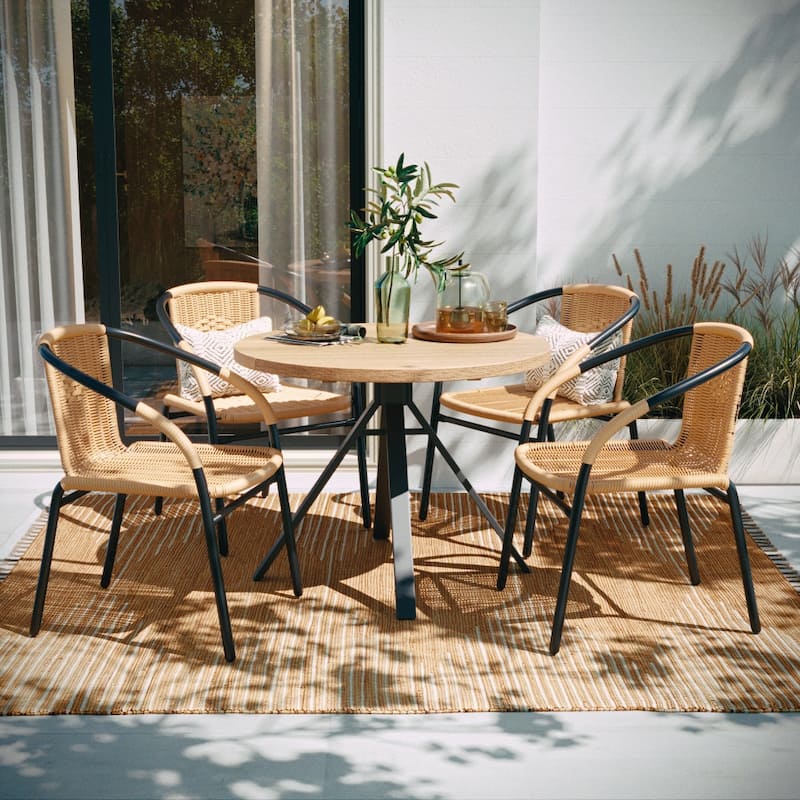 Indoor/Outdoor Stacking Rattan Restaurant Patio Chairs (Set of 4)