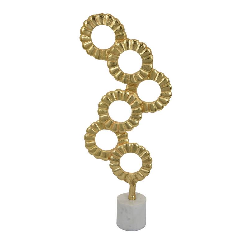 Sherry Tabletop Decor, 23 Inch Golden Metal Round Patterns, White Base