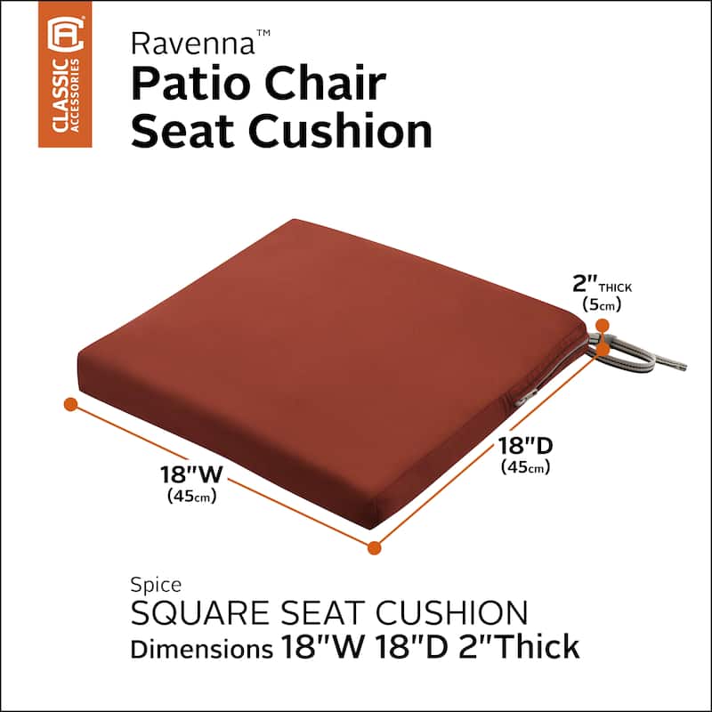 Classic Accessories Ravenna Water-Resistant Patio Chair Seat Cushion, 18 x 18 x 2 Inch - Spice