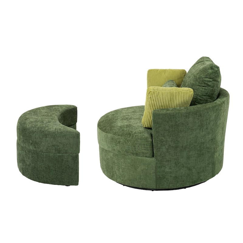 Upholstered Swivel Accent Chair with Wooden Tray Storage Ottoman