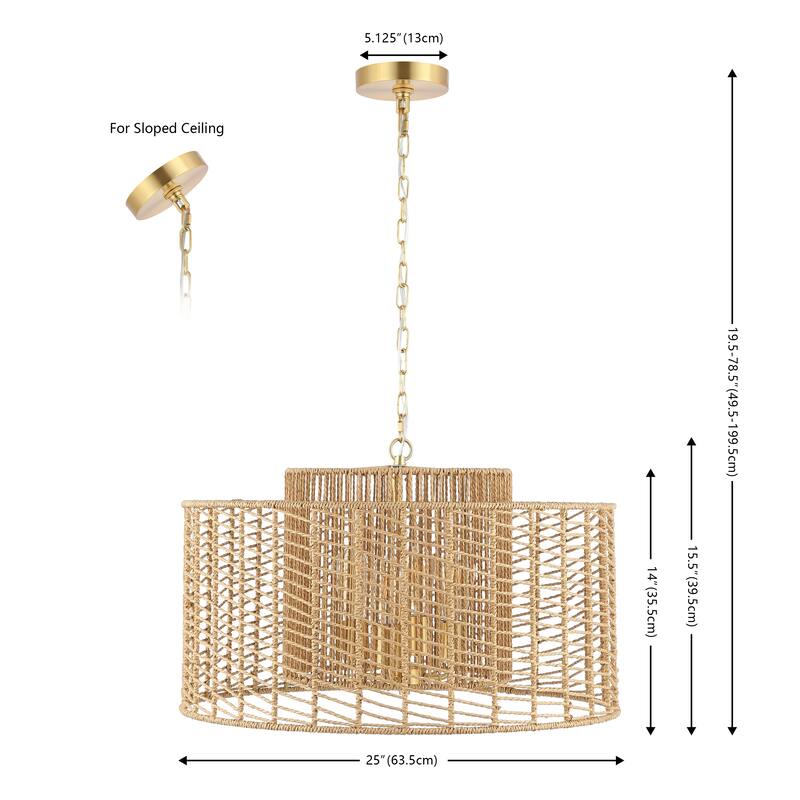 SAFAVIEH Lighting Jolanda Extendable Pendant - 25 In. W x 25 In. D x 20-79 In. H - 25Wx25Dx79H - Natural/Gold