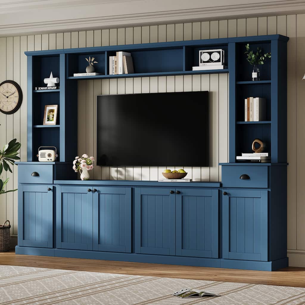 Minimalist Entertainment Wall Unit Set with Bridge for TVs Up to 75", Ample Storage Space TV Stand with Adjustable Shelves