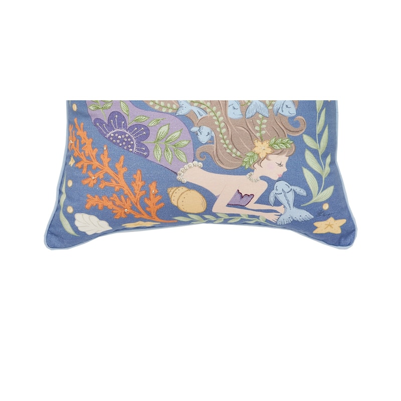 Mermaid Coral Printed & Embellished Throw Pillow