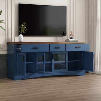 Entertainment Center with Glass Doors, TV Stand with Drawers, Media Console Table with Adjustable Shelves