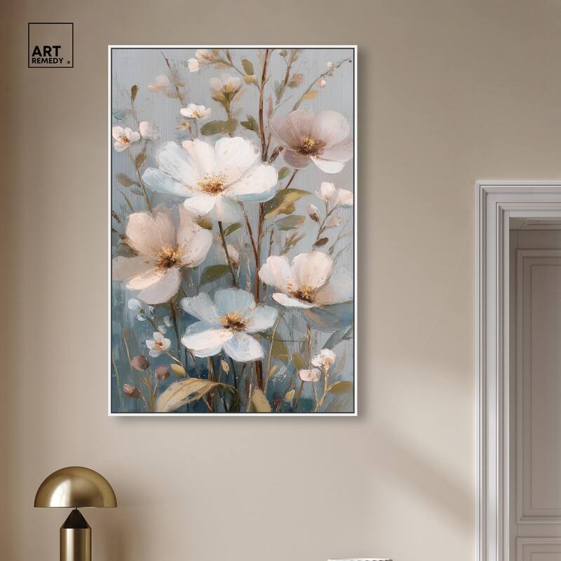 Vintage White Meadow Canvas by Art Remedy