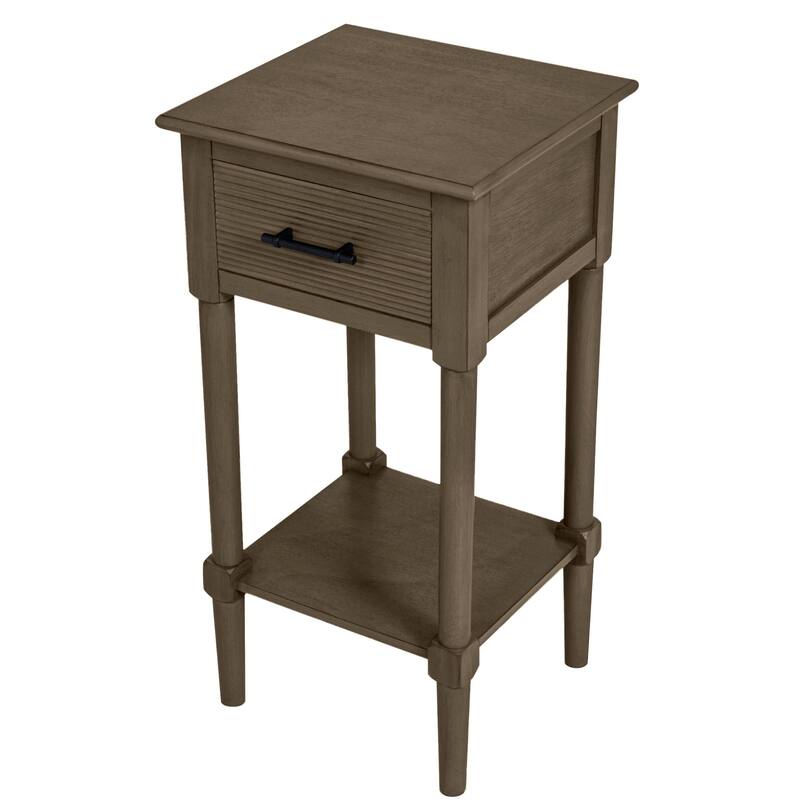 Azalea Park Ribbed Drawer Wood Accent Table with Shelf - 14 W x 13.40 D x 28 H - Brown