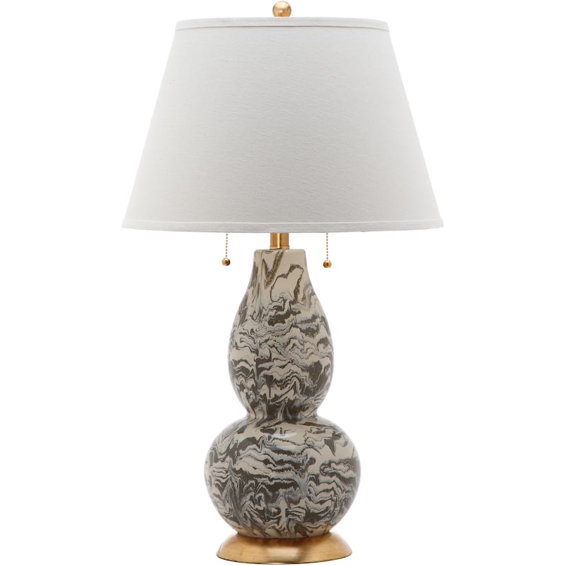 SAFAVIEH Lighting Sebrina 29-inch Navy And White Color Swirls Glass Table Lamp (Set of 2) - 17"x17"x28" - 17Wx17Dx28H