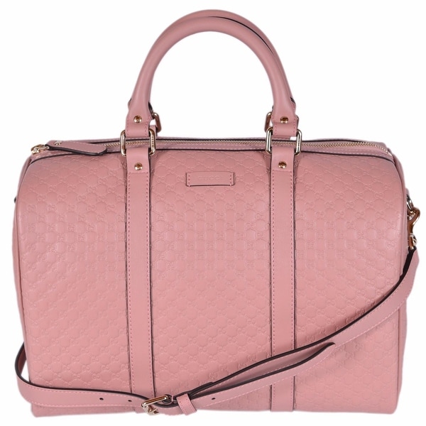 Shop Gucci Pink Leather 449646 Micro GG Guccissima Boston Bag Satchel W/Strap - Soft Pink - 13 ...