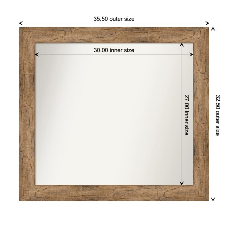 Owl Brown Framed Non-Beveled Custom Wall Mirror, Bathroom Vanity Mirror - Outer Size: 35.5 x 32.5