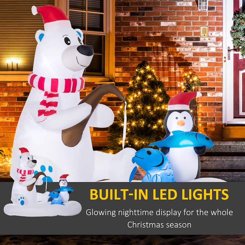 Outsunny 6ft Christmas Inflatable Polar Bear and Penguin with Blow-Up LED Display