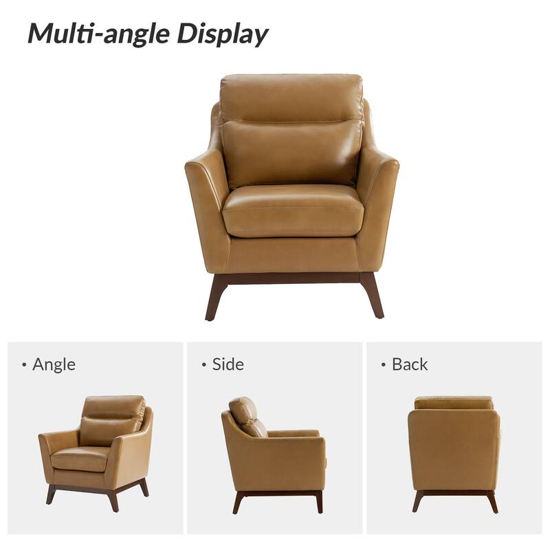 Latinus Mordern Genuine Leather Armchair with Solid Wood Legs Set of 2 by HULALA HOME