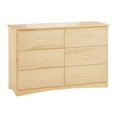 Catherine 48 Inch Kids Dresser, 6 Drawers, Natural Pine Brown Wood Finish