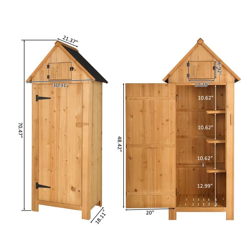 Fir Wood Garden Shed Outdoor Wooden Storage Cabinet with Single Door & Lockers