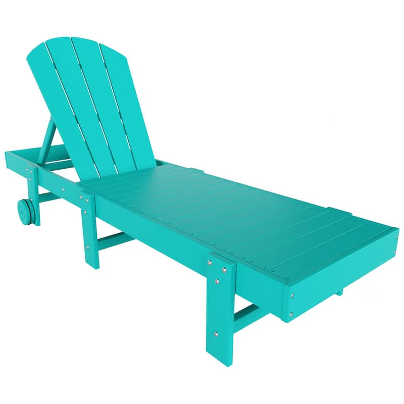 Laguna Hdpe All Weather Outdoor Patio Pool Reclining Armless Chaise Lounge With Wheels - Turquoise