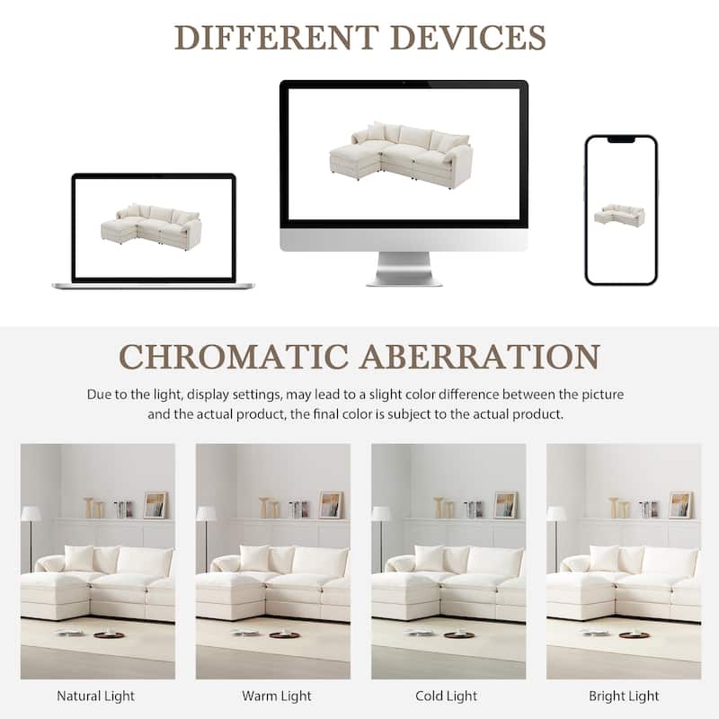 Chenille Modular Cloud Couch Oversized Sectional Sofa with Ottoman