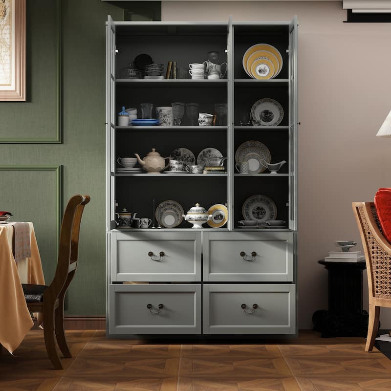 78.7"H Combo Glass Doors Display Cabinet Wooden Bookshelf Organizer
