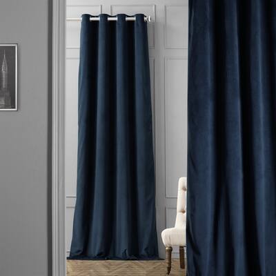 EFF Midnight Blue Grommet Velvet Blackout Single Curtain Panel