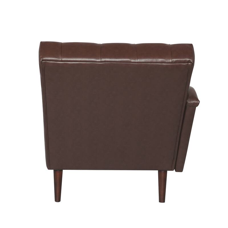 Faux Leather Chaise Lounge Chair with Pillow and Solid Wood Legs, Tufted Upholstered Accent Lounge Chair with Arm