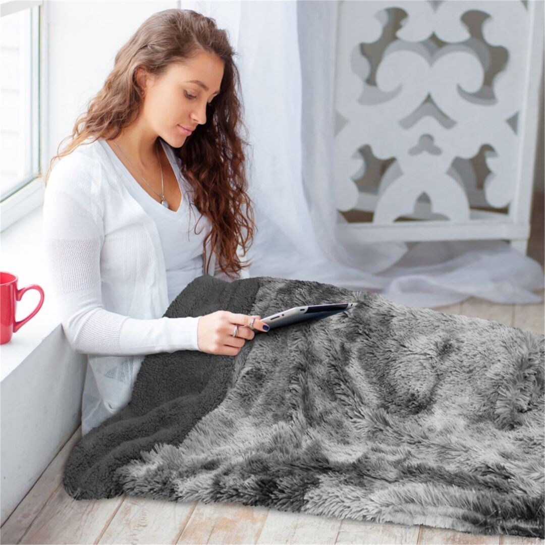 Soft Fluffy Faux Fur Bed Blanket, Tie-Dye-image