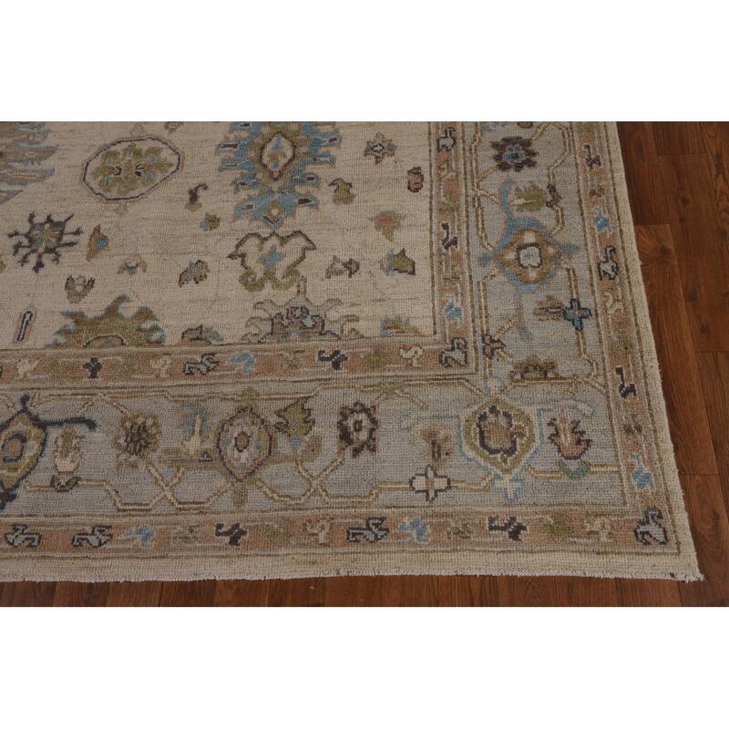 Vegetable Dye Oushak Turkish Area Rug Handmade Beige Wool Carpet - 6'3"x 8'11"