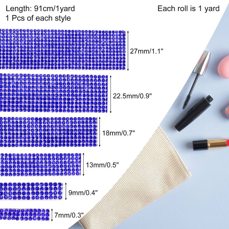 6 Rolls Self-Adhesive Rhinestone Ribbon for DIY Arts Craft - Dark Blue