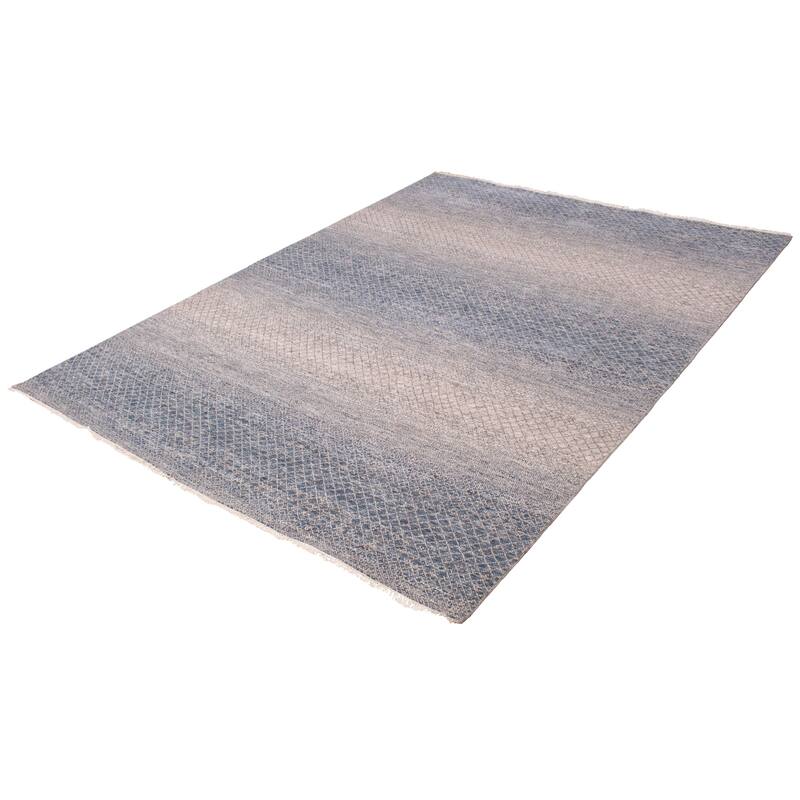 ECARPETGALLERY Hand-knotted Silk Shadow Dark Blue, Grey Wool Rug - 8'10 x 12'2