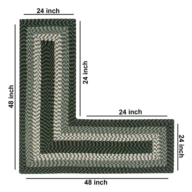 Better Trends Alpine Braid 100% Polypropylene Stain-resistant & Double-Sided Reversible Durable Indoor Area Utility Rug - 24" x 48" x 48" L-Shape - Hunter Stripe