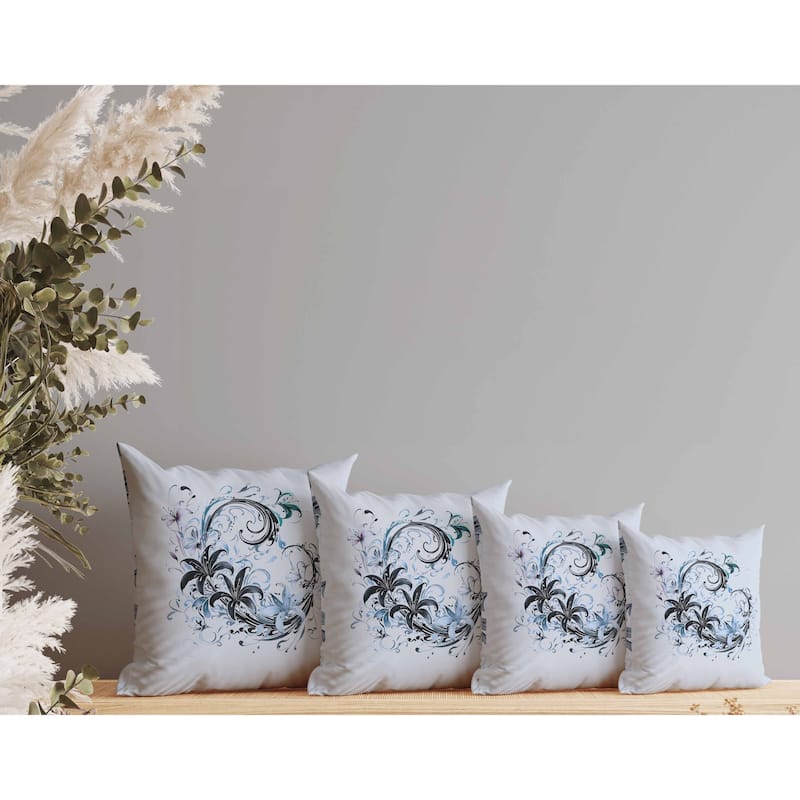 Petal and Swirl Indoor/Outdoor Reversible Throw Pillow Skyblue and Black