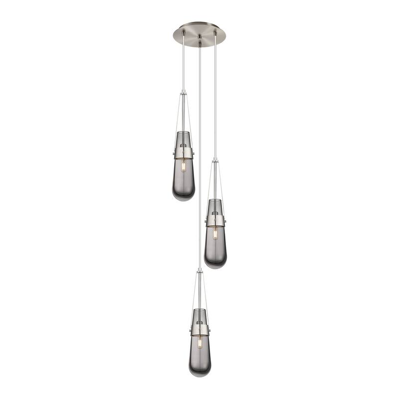 Innovations Lighting Milan - 3 Light 4" Cord Hung Multi Pendant - 10" Canopy - Brushed Satin Nickel/Light Smoke