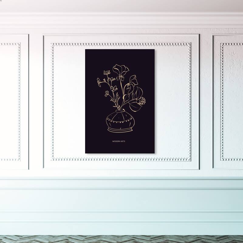 Wynwood Studio Abstract Basic Florals in a Vase Black and Modern & Contemporary Wall Art Canvas Print - 45 x 30