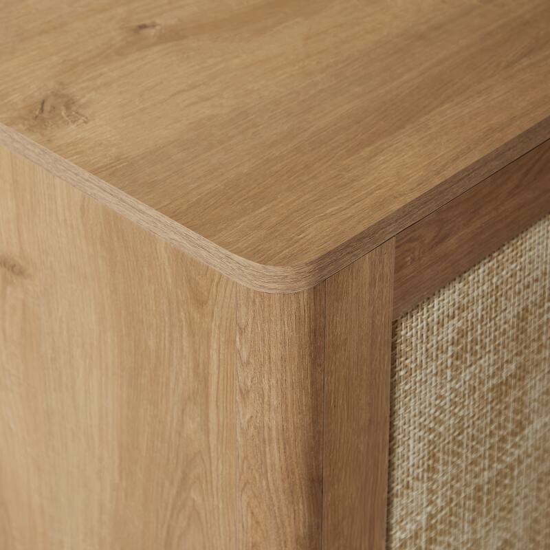 67" Rattan 4-Door Buffet Cabinet, Large Boho Sideboard Credenza for Living Room or Kitchen