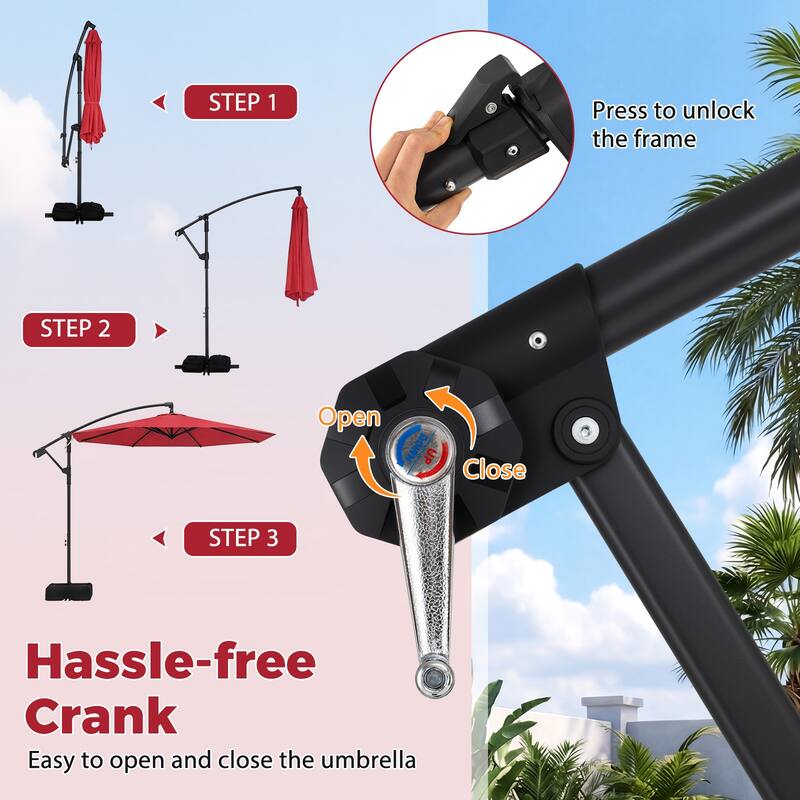 Costway 10 FT Offset Hanging Umbrella with Base Patio Cantilever