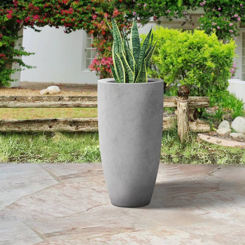 Plantara 24" H Tall Raw Concrete planter, Large Outdoor Plant pot, Modern Tapered Flower pot for Garden