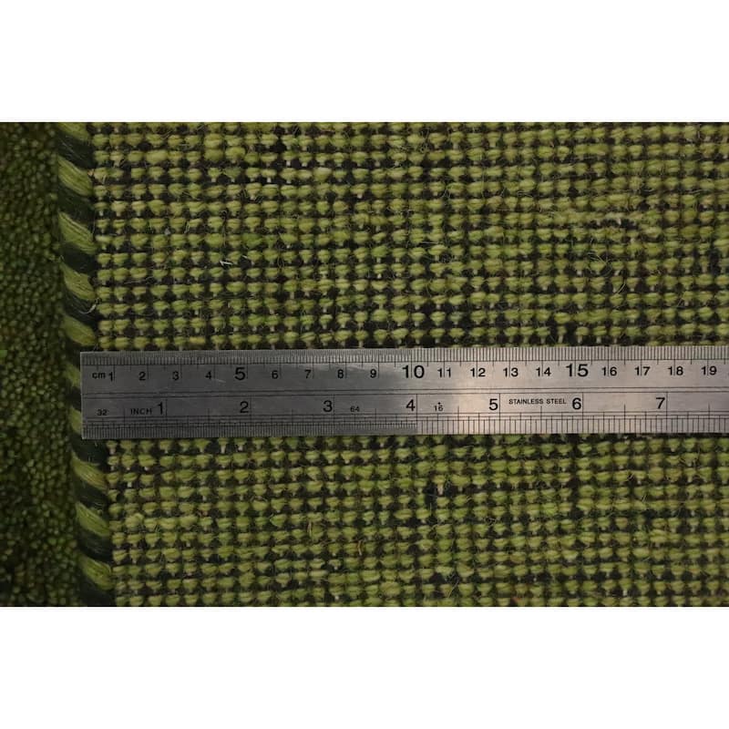 Hand Knotted Oriental 100% Wool Carpet Modern Stripe Green Gabbeh Area Rug - 6' 6'' X 4' 11''