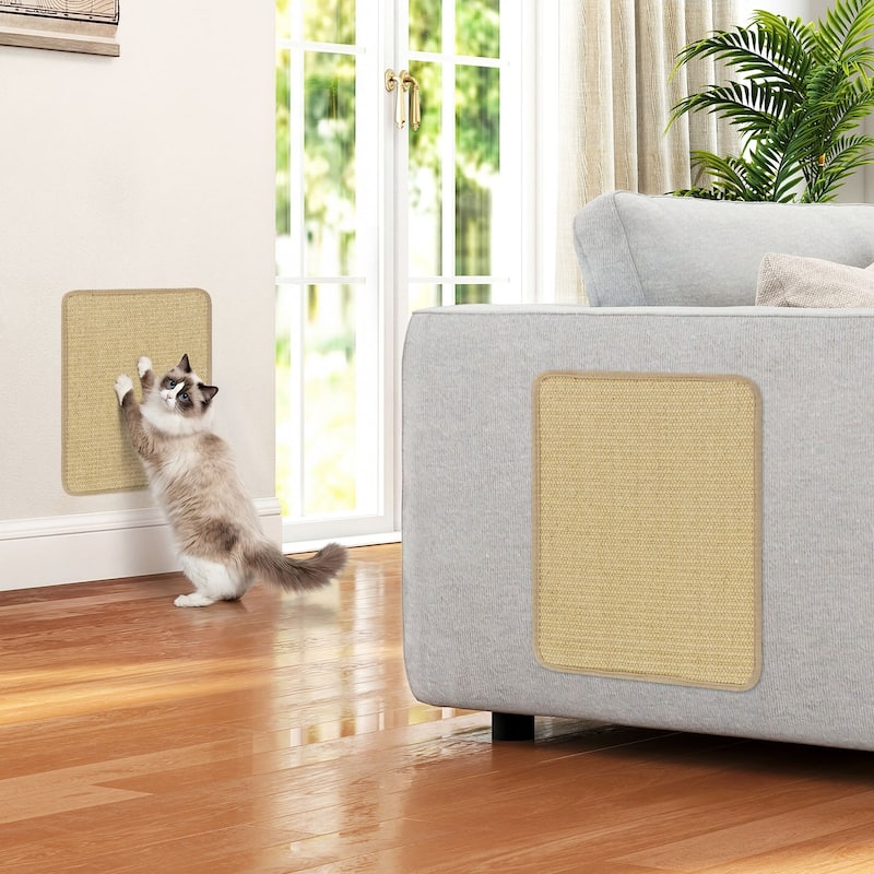 Gymax 12-Piece Cat Scratcher Mat Set 16''x12'' Natural Sisal Pads for